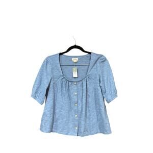 Upwest Top Women Small Blue Button 100% Cotton NWT